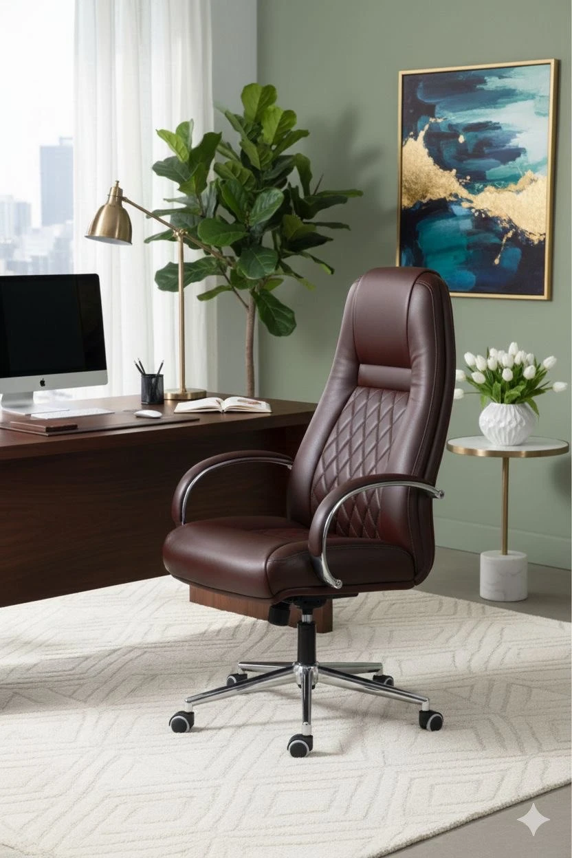 High back leather chair