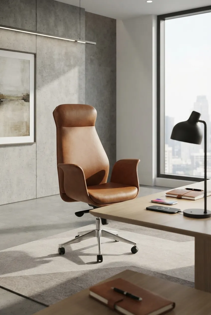 High-back leather chair